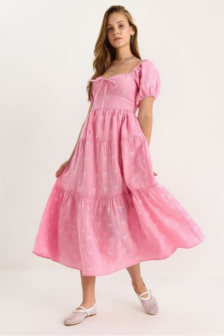 Embroidered Heart Collar Maxi Dress