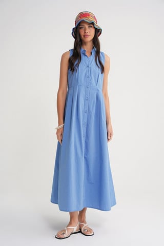 Buttoned Tippet Collar Maxi Dress