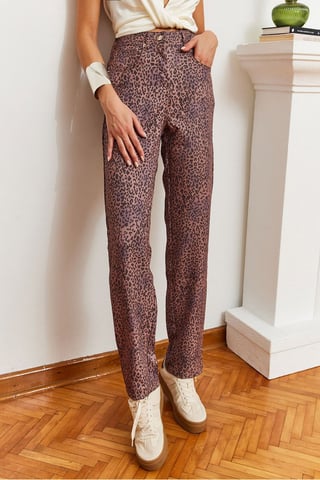 Regular Fit Leopard Print Denim Jeans
