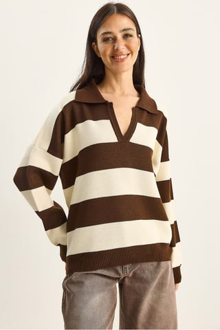Striped V-Neck Long Sleeve Pullover Sweater