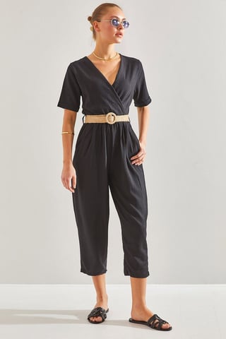 V-Neck Crop Jumpsuit with Bow