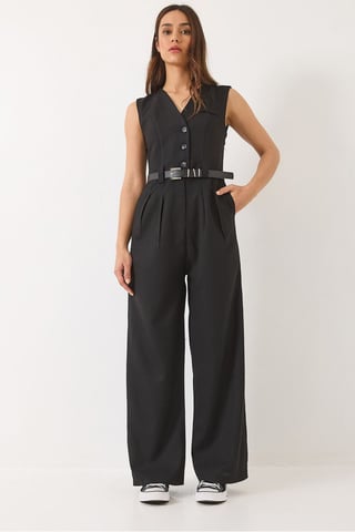 V-ringad vid byxdress med rosettdetalj