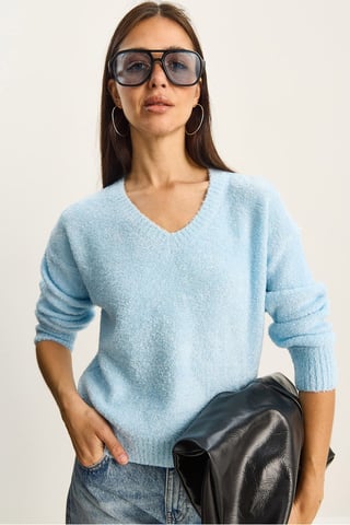 V-Neck Textured Knit Sweater