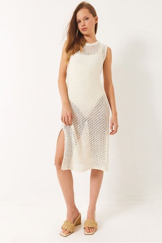 Lace Knitted Midi Cover-Up with Slit