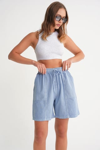 High Waist Cotton Drawstring Mini Shorts