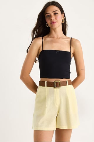 Linen Blend Relaxed Fit Wide Leg Shorts with Pockets