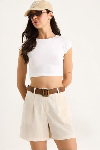 Linen Blend Relaxed Fit Wide Leg Shorts with Pockets