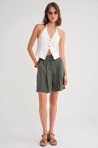 High Waist Buttoned Pocket Shorts