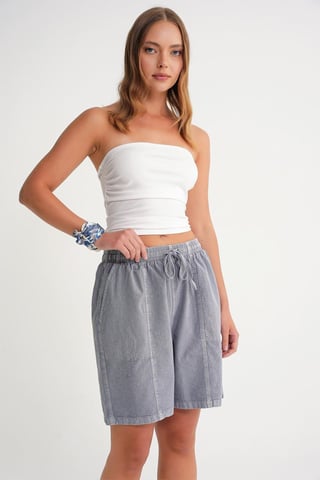 High Waist Cotton Drawstring Mini Shorts