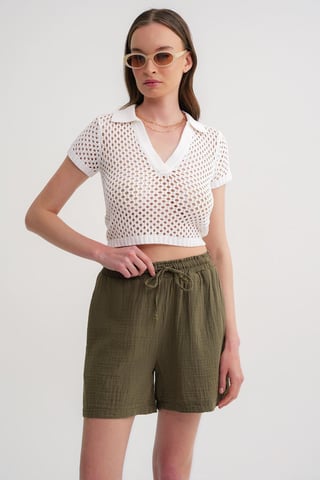 High-Waisted Textured Cotton Shorts