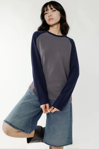 Crew Neck Raglan Långärmad Våfflatopp