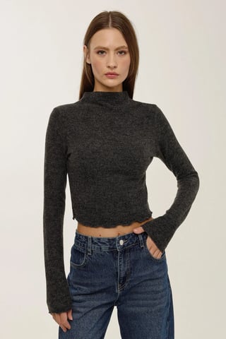 Texturerad Halvpolokrage Blus