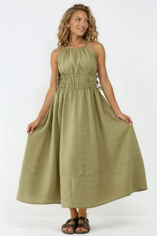Ruched Strap Midi Dress