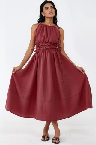 Ruched Strap Midi Dress
