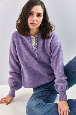 Button Collar Relaxed Fit Knit Sweater