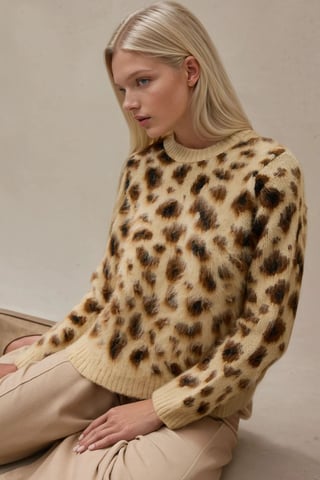 Leopardmönstrad Rundhalsad Tröja