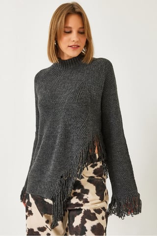 Texturerad Fransen Crew Neck Tröja