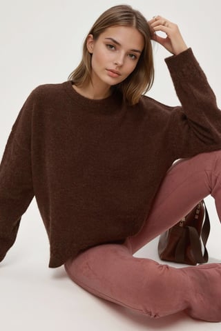 Flätad Detaljerad Texturerad Crewneck Tröja
