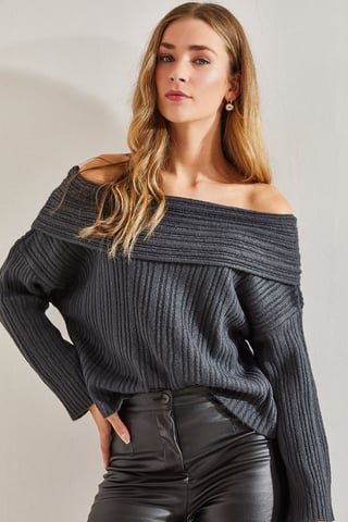 Off Shoulder Ribbed Knit Sweater