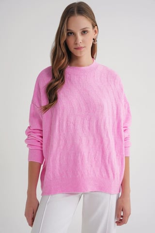 Ribbed Knitwear Pullover Sweater with Hair Braid Pattern