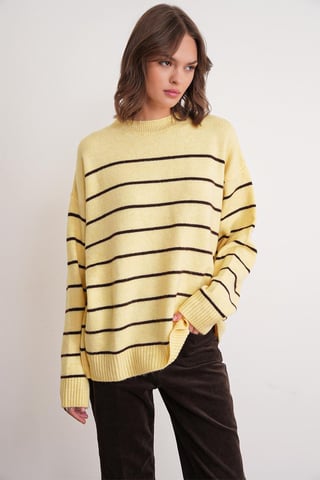 Randig Crew Neck Avslappnad Stickad Tröja