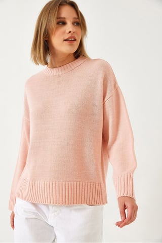 Relaxed Fit Crew Neck Ribbed Sweater