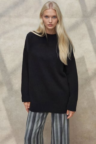 Tjock Stickad Crew Neck Lång Tröja