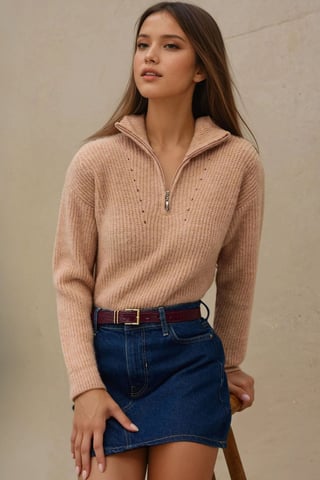 Basic Knitwear Sweater with Zipper Collar