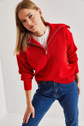 Zipper Collar Knit Sweater