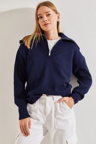 Zipper Collar Knit Sweater