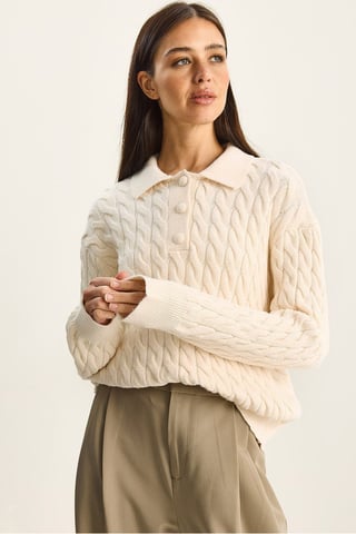 Thick Braid Patterned Polo Neck Sweater