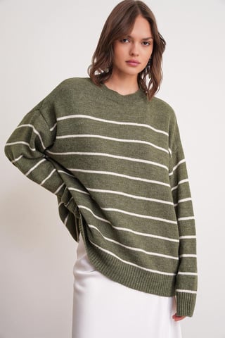 Striped Crew Neck Relaxed Knit Pullover Sweater