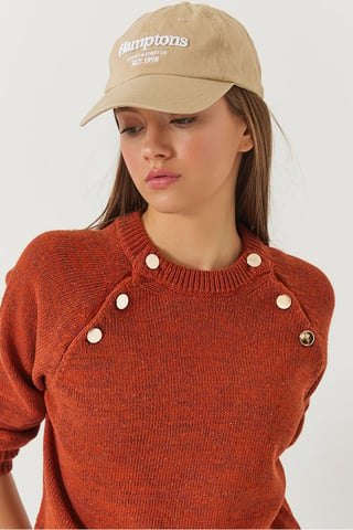 Textured Knitwear Crew Neck Sweater with Buttons