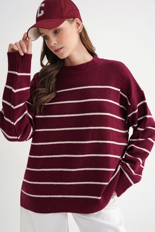 Striped Crew Neck Relaxed Knit Pullover Sweater