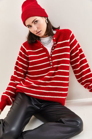 Button Collar Relaxed Fit Knit Sweater