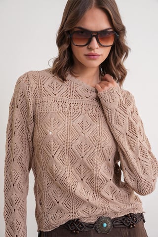 Textured Knit Sweater with Crew Neck