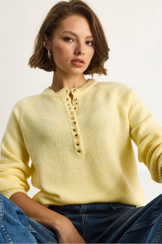 Button Collar Relaxed Fit Knit Sweater
