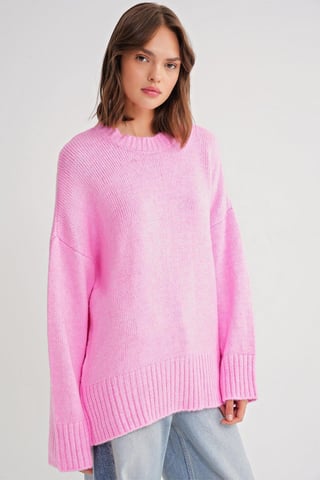Oversized Ribbed Knit Sweater with Crew Neck
