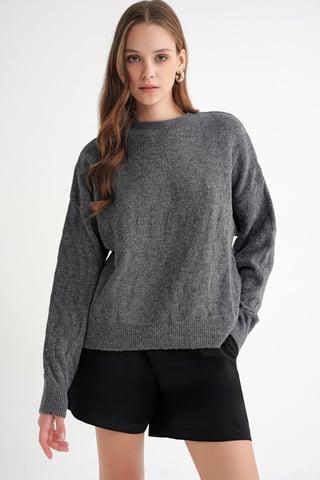 Ribbed Knitwear Pullover Sweater with Hair Braid Pattern