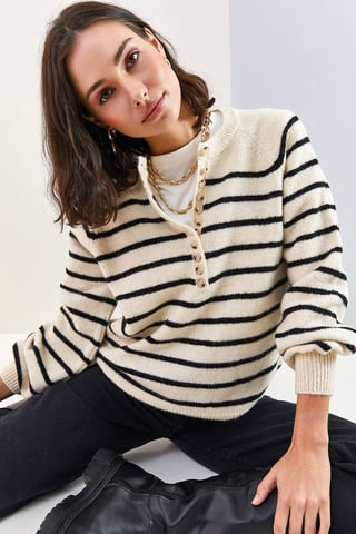 Button Collar Relaxed Fit Knit Sweater