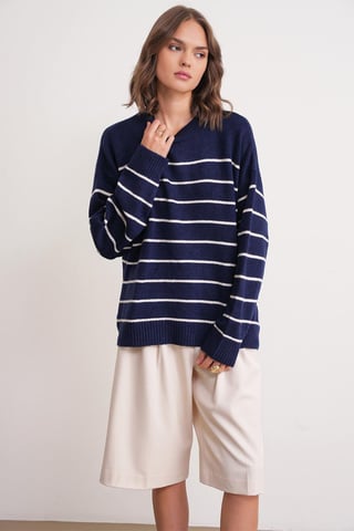 Striped Crew Neck Relaxed Knit Pullover Sweater