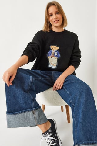 Embroidered Oversized Crew Neck Sweater