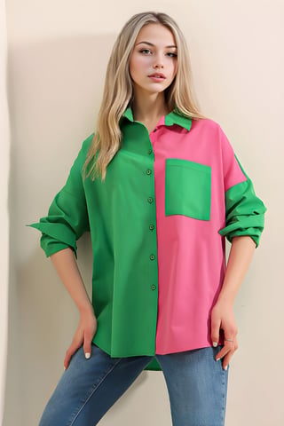 Color Blocked Satin Shirt with Pocket