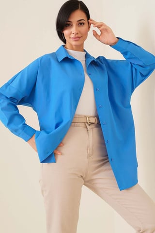 Relaxed Fit Poplin Shirt with Button Closure
