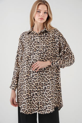Leopard Print Long Sleeve Button-Up Shirt