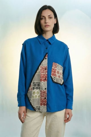 Geometric Print Linen Blend Button-Up Shirt