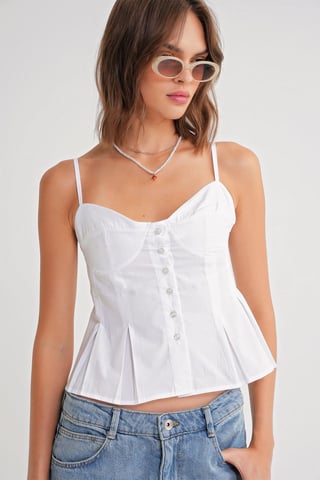 Sweetheart Neck Button-Front Peplum Cami Top