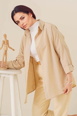 Relaxed Fit Poplin Shirt with Button Closure