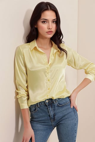 Satin Long Sleeve Button Up Shirt