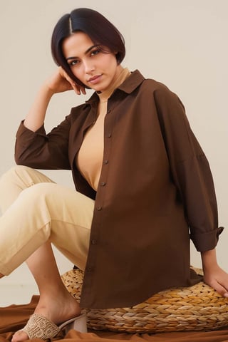 Relaxed Fit Poplin Shirt with Button Closure
